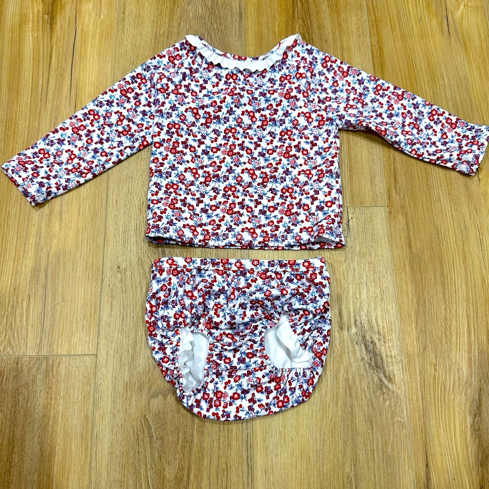 Janie and Jack Red and White Floral Swimsuit 18 month